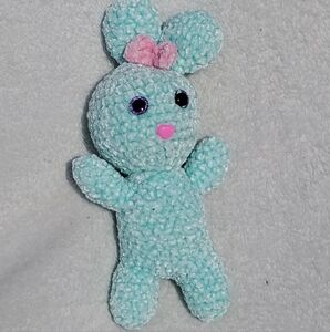 Crocheted Bunny - Mint With Pink Bow